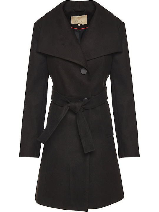 Women's Black Coat with Buttons