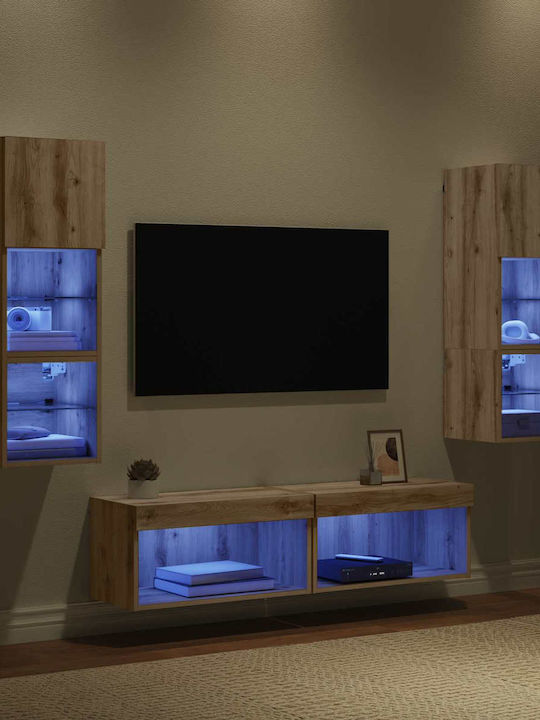 TV Stand made of Wood and Glass with LED Lighting Brown 30x28.5x30cm