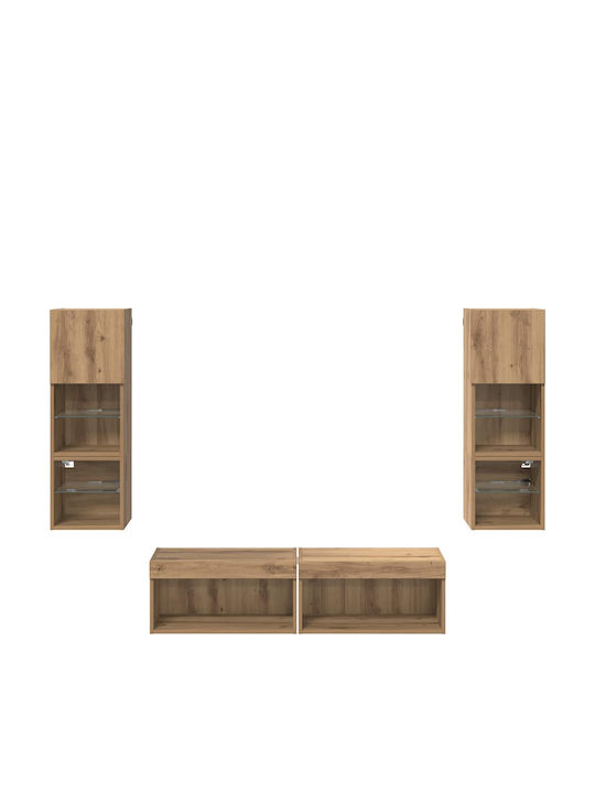 TV Stand made of Wood and Glass with LED Lighting Brown 30x28.5x30cm