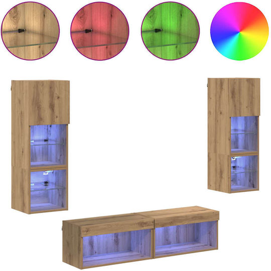 TV Stand made of Wood and Glass with LED Lighting Brown 30x28.5x30cm