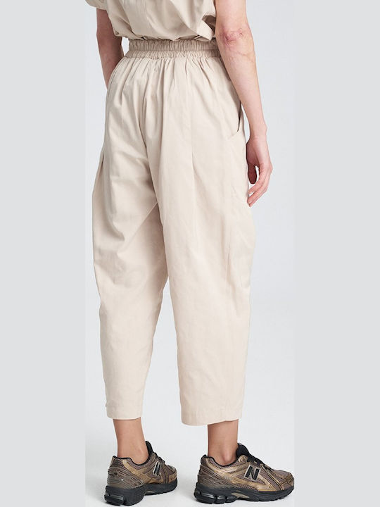 Women's Fabric Trousers Balloon Line Beige