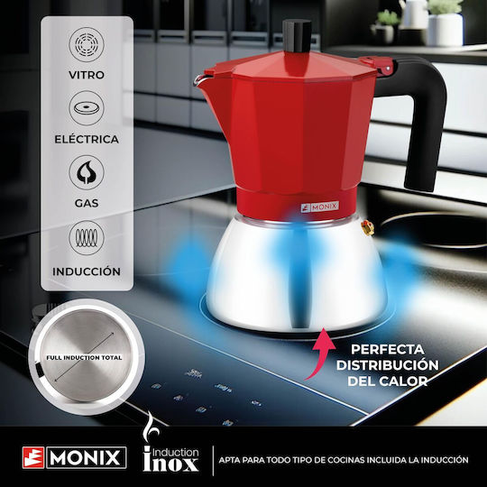 Monix Stovetop Espresso Pot Inox Roșu