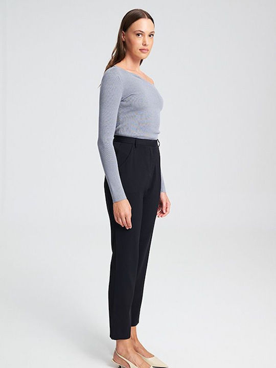 Brit Dama Tesatura Pantaloni cu Croială Dreaptă Black