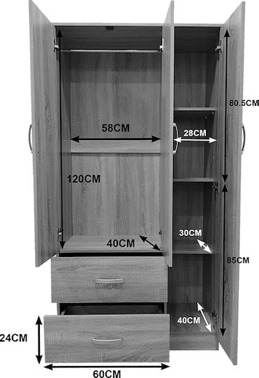 Dreifachtür Kleiderschrank Athos White Shade 90x42x180cm