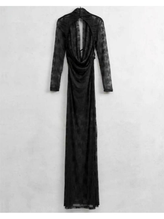 Maxi Evening Dress with Lace Black