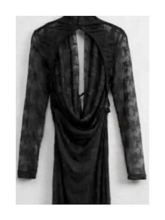 Maxi Evening Dress with Lace Black