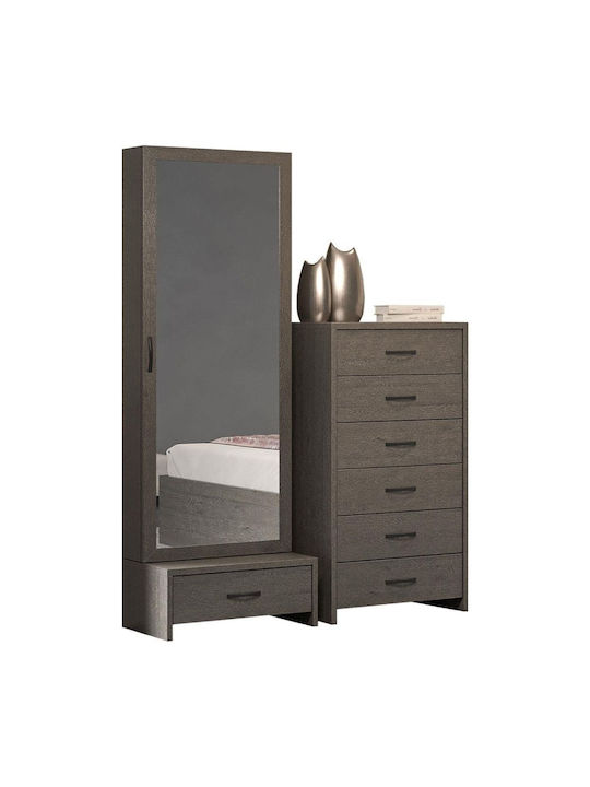 Floor-Standing Makeup Dressing Table No4 Wooden Brown with Mirror 110x43x178cm