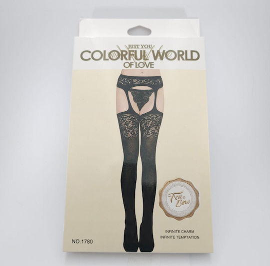 Roza 1780 Sexy Fishnet Lingerie Set Garters Black