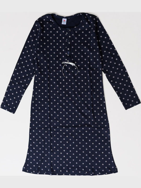 Cherry Winter Damen Nachthemd Dark Blue