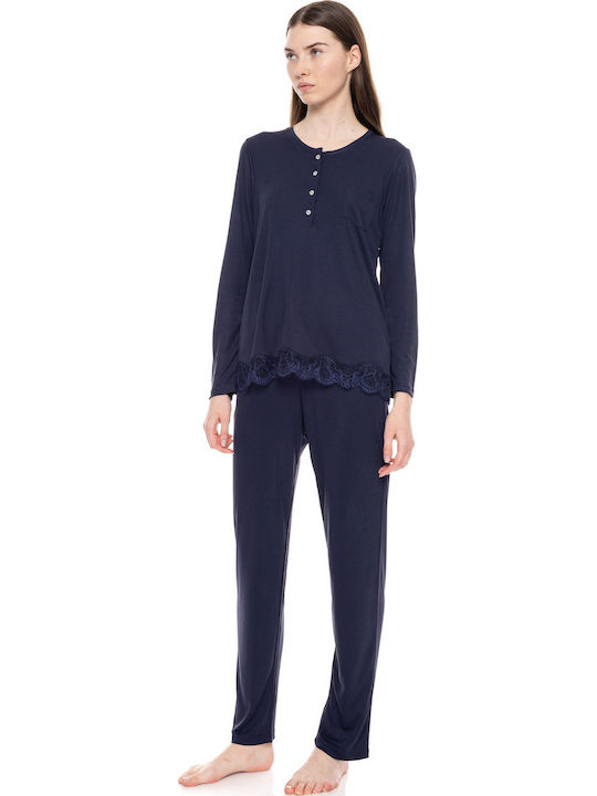 Pink Label Winter Damen Pyjama-Set Yacht Blue