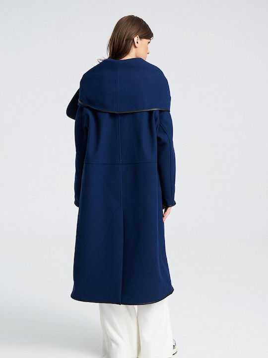 Кожа Дамско Blue Палто Oversized