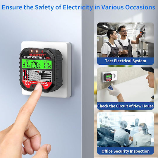Rcd Voltage Tester Socket Zola Led Display >30 Ma 48-250v 45-65 Hz Fireproof Abs Black
