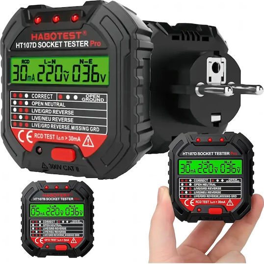 Rcd Voltage Tester Socket Zola Led Display >30 Ma 48-250v 45-65 Hz Fireproof Abs Black