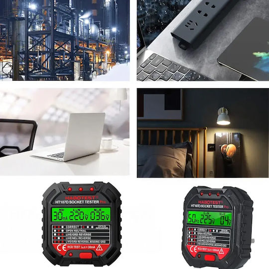 Rcd Voltage Tester Socket Zola Led Display >30 Ma 48-250v 45-65 Hz Fireproof Abs Black