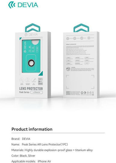 Devia Peak Προστασία Κάμερας Tempered Glass Μαύρο για το Apple iPhone 17