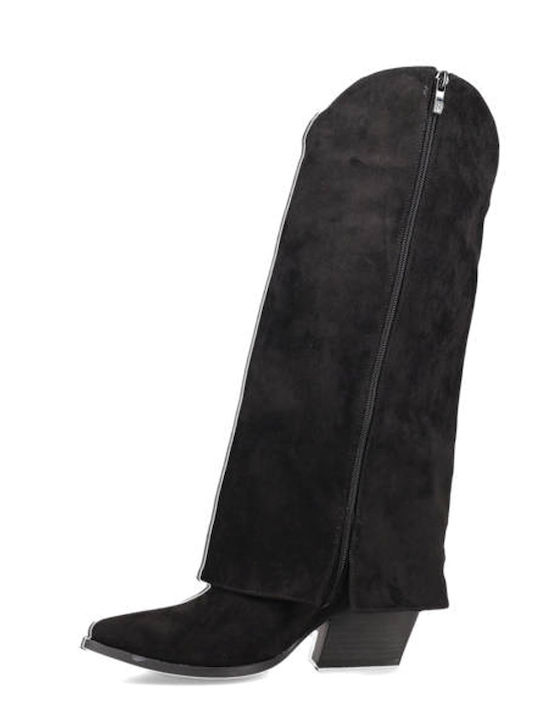 Suede Medium Heel Women's Boots with Zipper Black