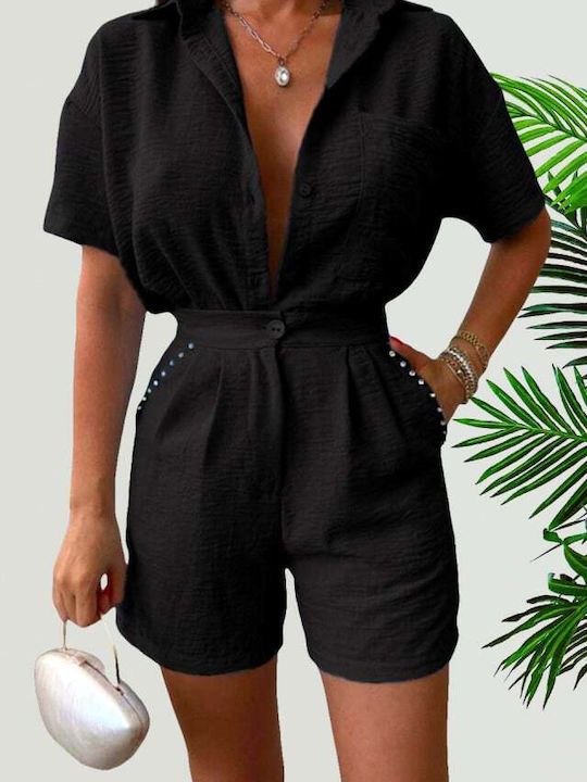 Damen-Set mit Hohe Taille Shorts Schwarz