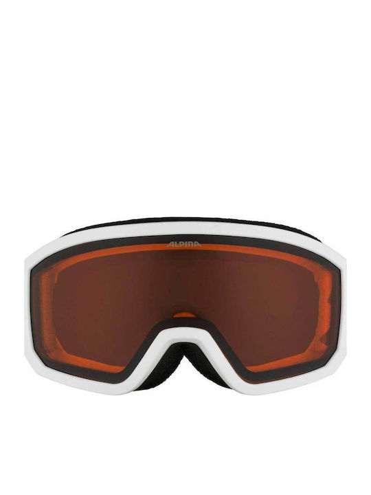 Alpina Μάσκα Σκι & Snowboard Ενηλίκων Λευκή με Φακό σε Πορτοκαλί Χρώμα