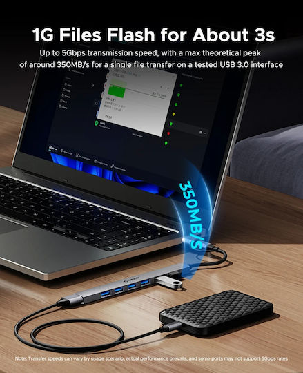 Orico Хъб 5 Порта USB 3.0 с Връзка USB-A / USB-C Сив