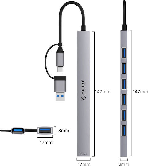 Orico USB Хъб с 15 USB 2.0 Порта и USB-C Интерфейс Сив