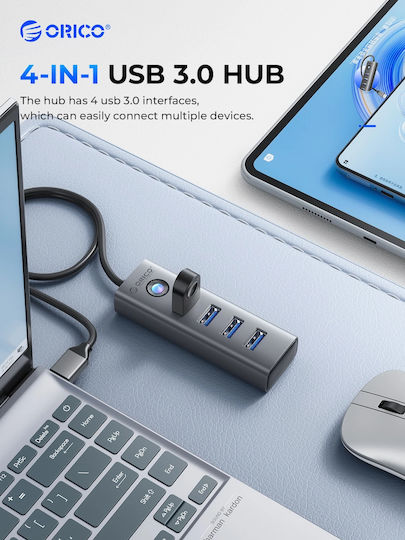 Orico Hub 4 Θυρών USB 3.0 με σύνδεση USB-A Γκρι