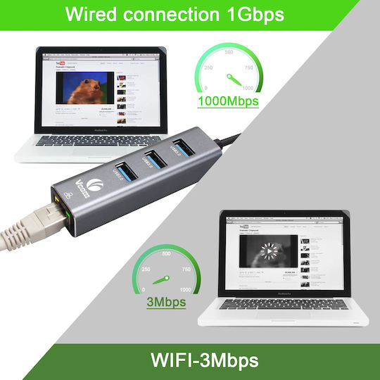 Vcom Dh311b Docking Station Usb-c To 3x Usb-a 1x Rj45 Gray