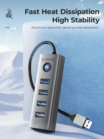Orico Hub 4 Θυρών USB 3.0 με σύνδεση USB-A Γκρι