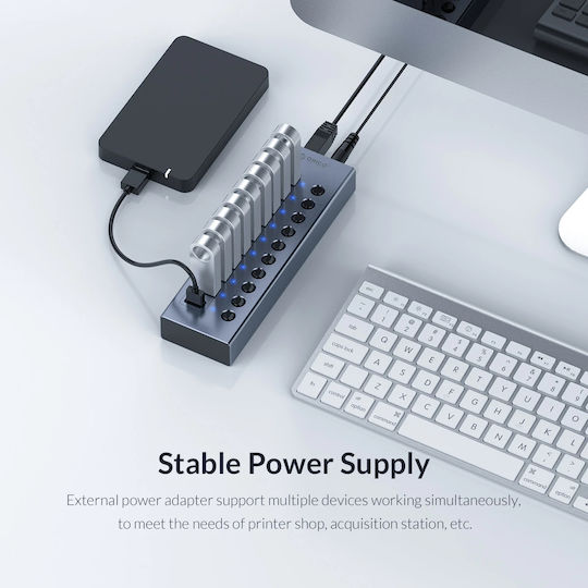 Orico EU Хъб 7 Порта USB 3.0 с Връзка USB-A Сив
