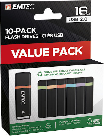 Emtec Κ100 10τμχ 16GB USB 2.0 Stick Μαύρο