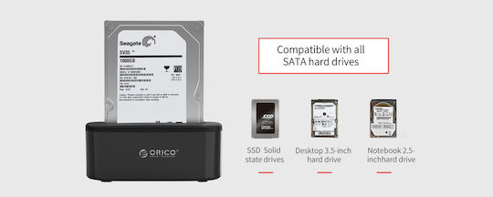 Orico 6218us3 Докинг станция за 2.5"/3.5" HDD SSD твърди дискове до 8TB USB 3.0 Type B черна