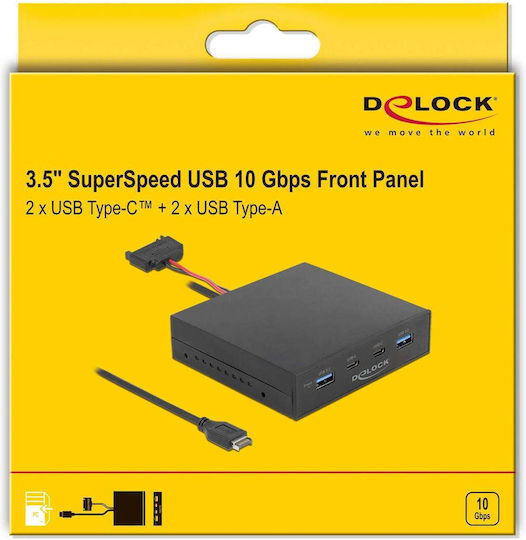 DeLock Преден панел USB 3,5″ 3.2 Gen 2 с 2 x USB Type-C и 2 x USB Type-A