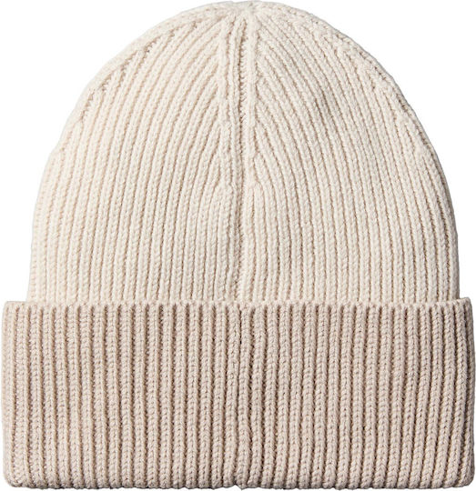 Patch Beanie Unisex Beanie mit Rippstrick in Weiß Farbe