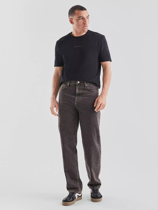 Pantaloni De Blugi Pentru Bărbați Lejeri Linie Straight Fit Gri Închis