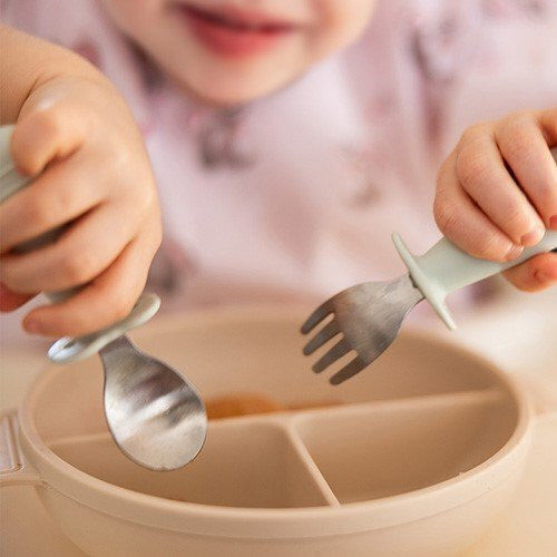 Babyono Baby Set with Fork made of Silicone for 12+ months Pink 2pcs