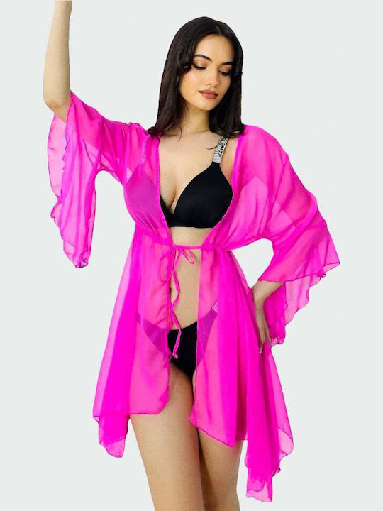 Damen Mini Kaftan Strand Fuchsia