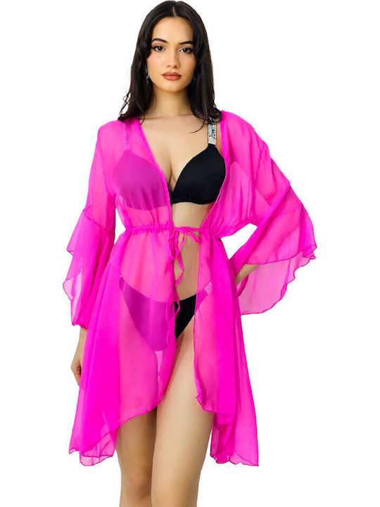 Damen Mini Kaftan Strand Fuchsia