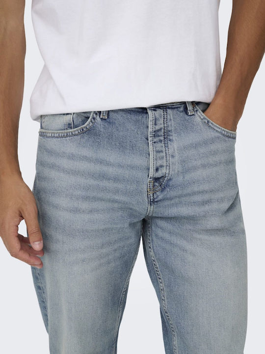 Men's Jeans Pants with Regular Straight Fit Light Blue Denim