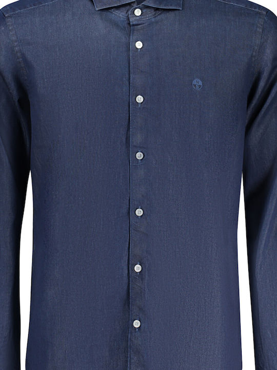 Long-sleeved Cotton Shirt Blue