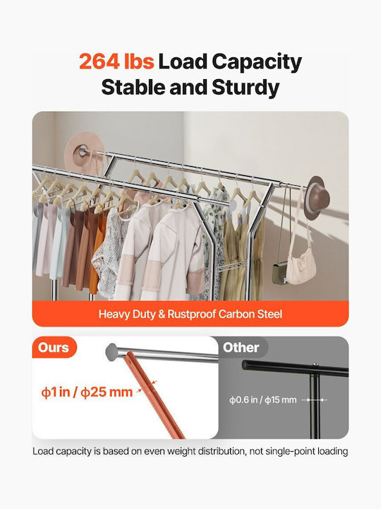 Vevor Wheeled Floor Garment Rack made of Metal Black 41cm