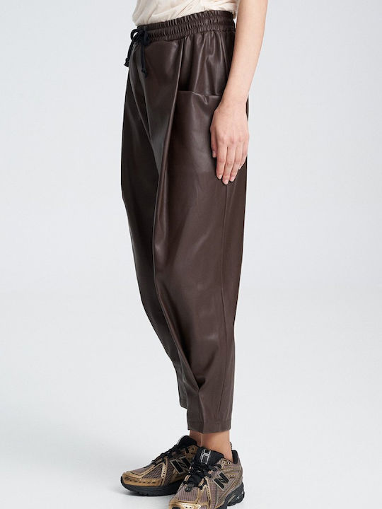 Zoya Women's High-waisted Fabric Capri Trousers with Elastic Brown