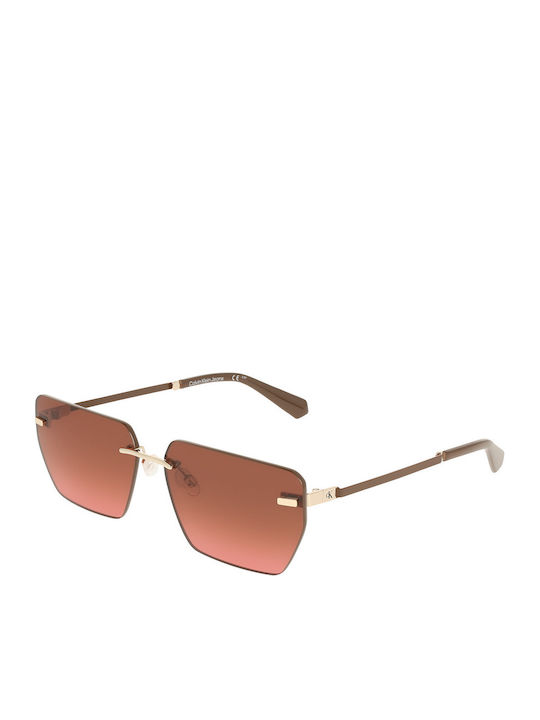 Calvin Klein Feminini Ochelari de soare cu Auriu Cadru și Maro Degrade Lentilă CKJ25207S 725