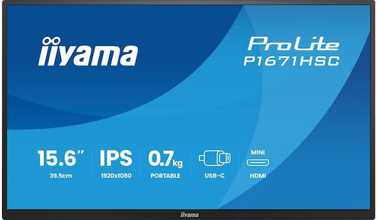 Iiyama ProLite IPS Portable Monitor 15.6" FHD 1920x1080 with Response Time 3ms GTG Gray