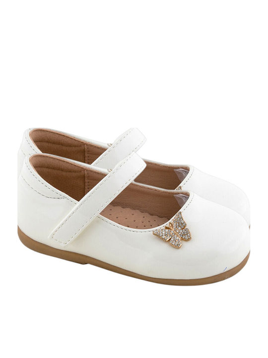 Kids Anatomic Patent Leather Ballerinas with Hoop & Loop Closure White