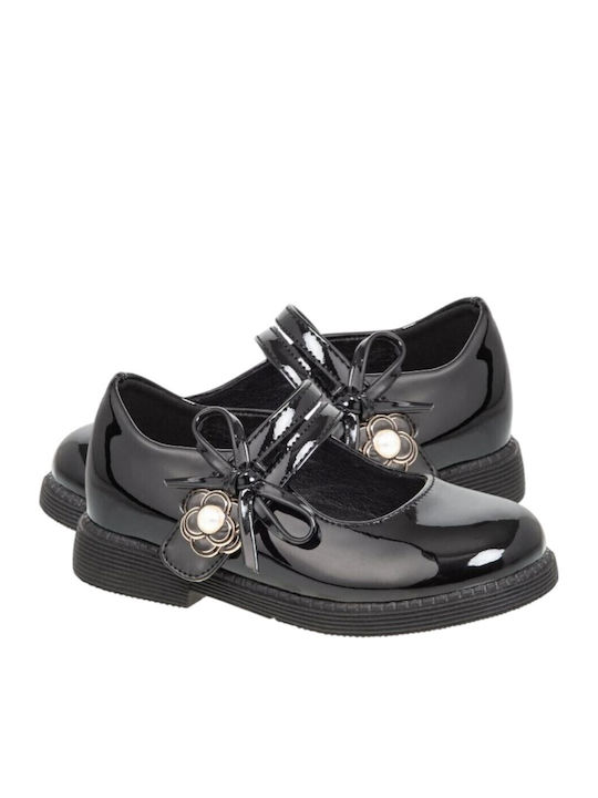 Kids Anatomic Patent Leather Ballerinas with Hoop & Loop Closure Black