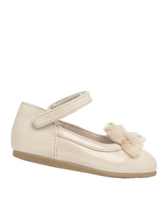 Kids Patent Leather Ballerinas with Hoop & Loop Closure Gold