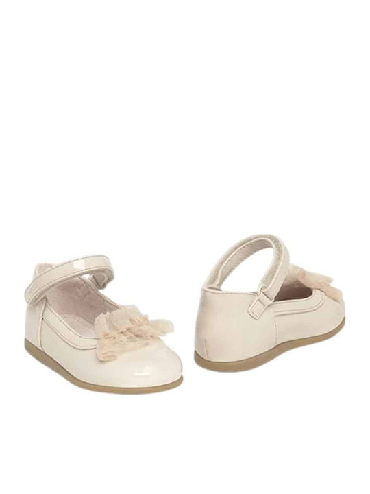 Kids Patent Leather Ballerinas with Hoop & Loop Closure Gold