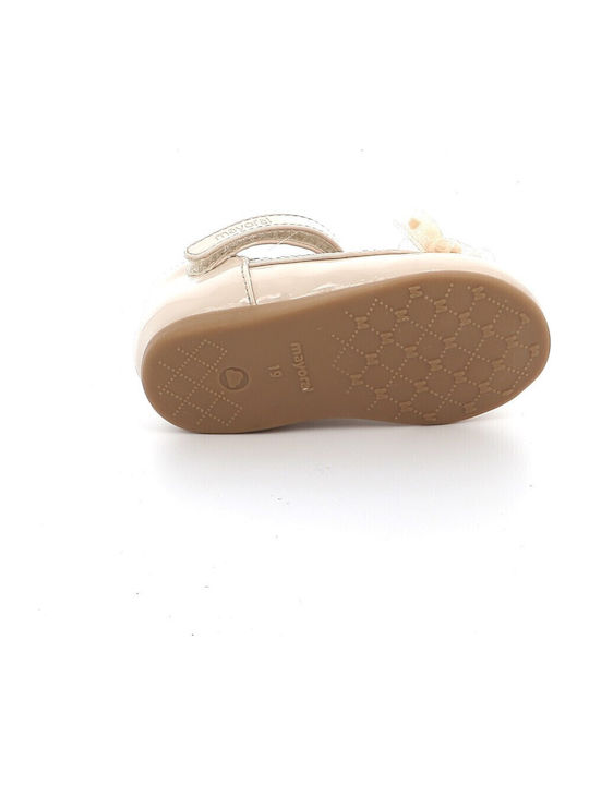 Kids Patent Leather Ballerinas with Hoop & Loop Closure Gold