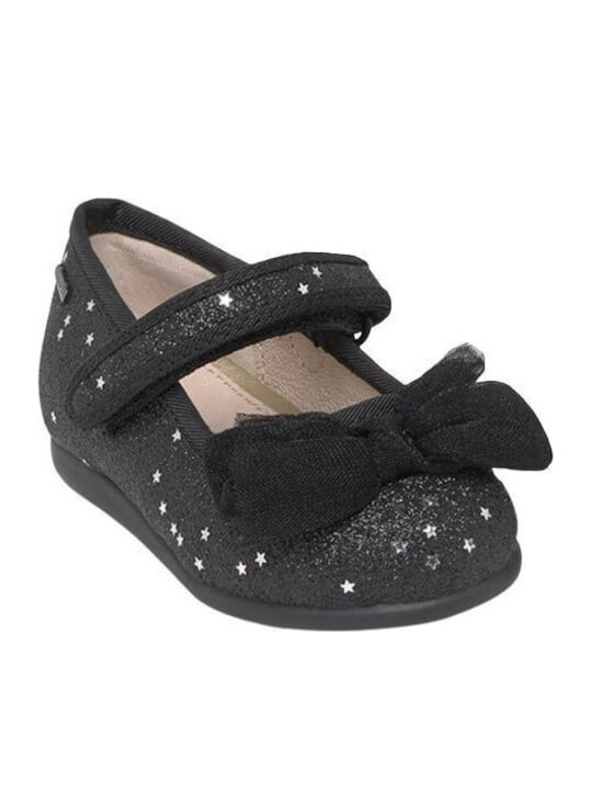 Kids Anatomic Leather Ballerinas with Hoop & Loop Closure Black