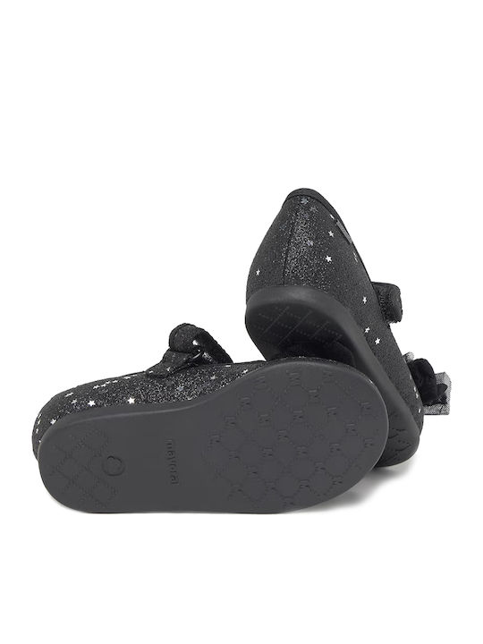 Kids Anatomic Leather Ballerinas with Hoop & Loop Closure Black