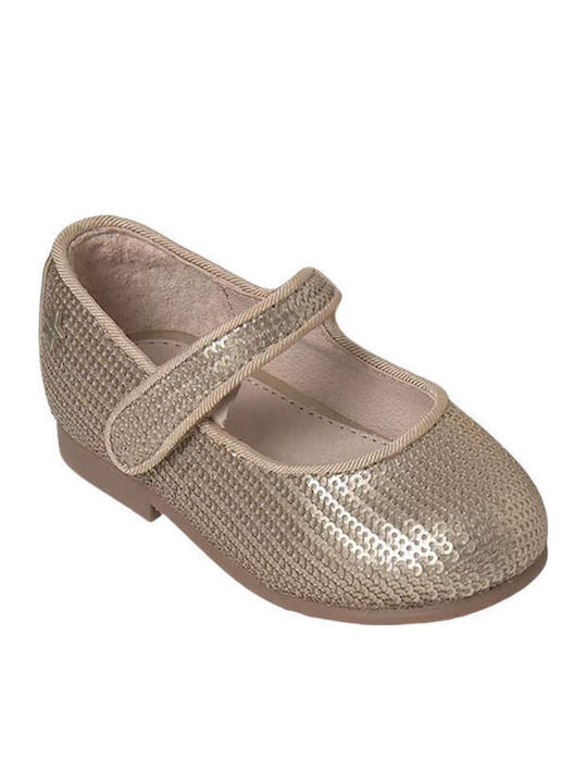 Kids Anatomic Leather Ballerinas Balarina with Hoop & Loop Closure Gold